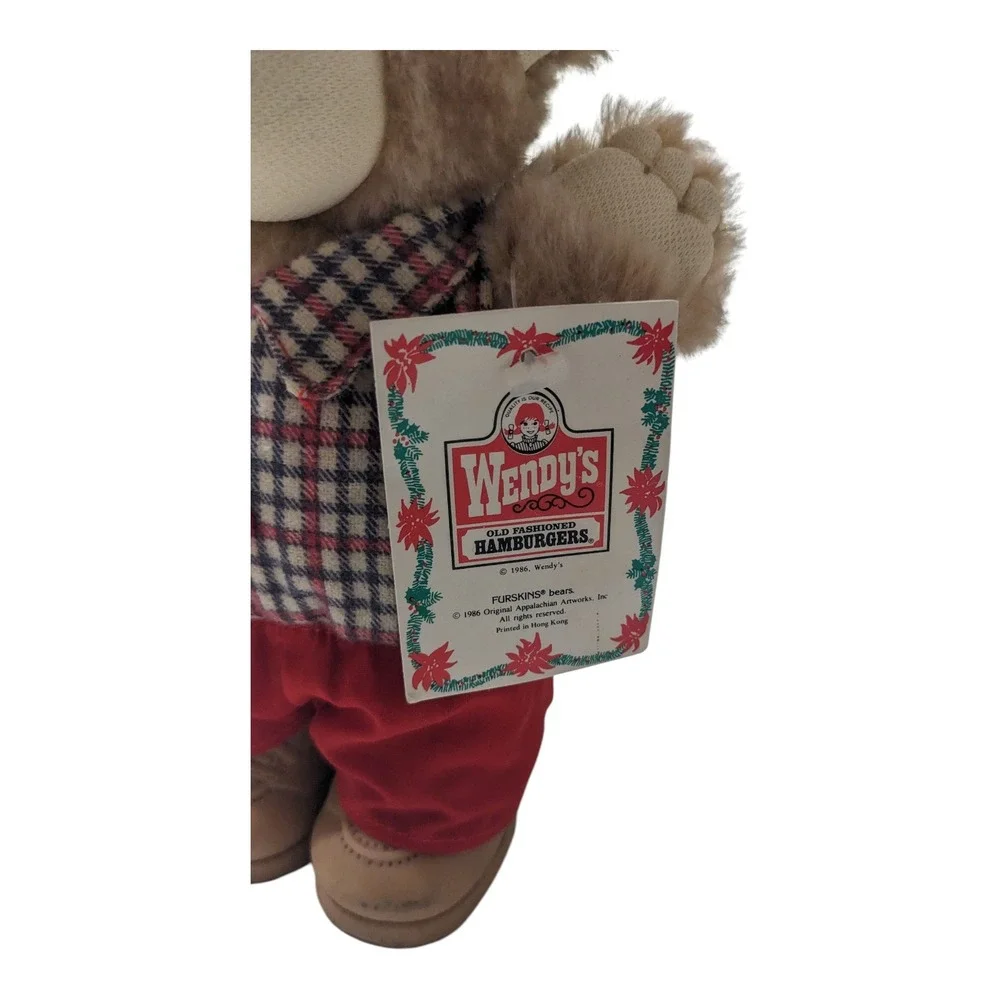 Wendy's Boone Furskin Bear 1986 Plush with‎ Tags Holiday Teddy Collectible